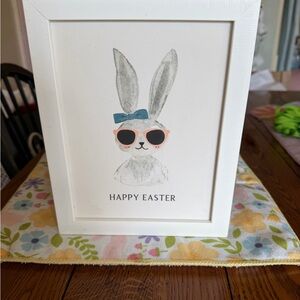 Happy Easter Bunny Framed Print - Pink & Teal Accents